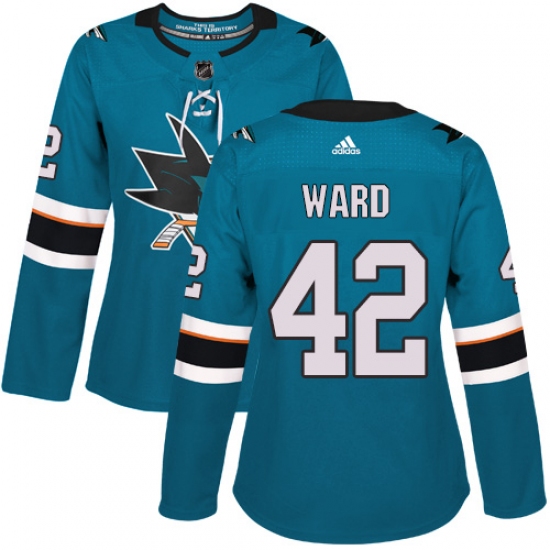 Women's Adidas San Jose Sharks #42 Joel Ward Premier Teal Green Home NHL Jersey