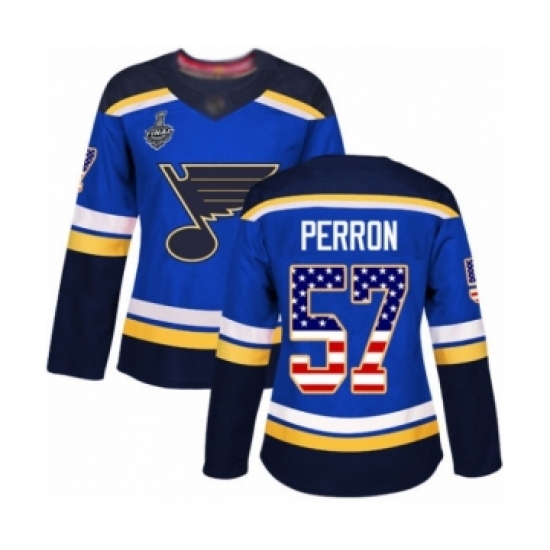 Women's St. Louis Blues #57 David Perron Authentic Blue USA Flag Fashion 2019 Stanley Cup Final Bound Hockey Jersey - Ujersey