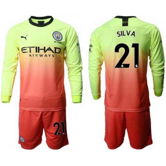 Manchester City #21 Silva Third Long Sleeves Soccer Club Jersey