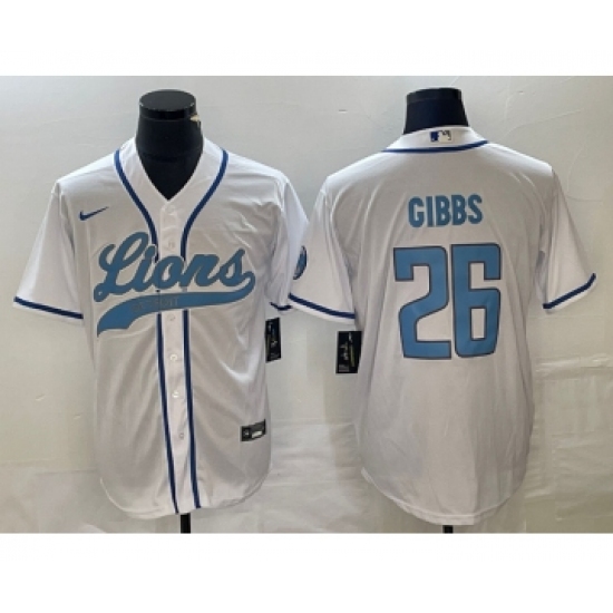 Men's Nike Detroit Lions #26 Jahmyr Gibbs White Cool Base Stitched Baseball Jersey - Ujersey
