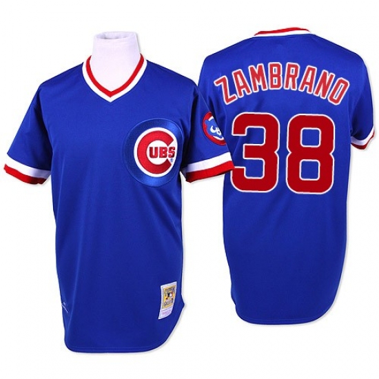 Men's Mitchell and Ness Chicago Cubs #38 Carlos Zambrano Replica Blue Throwback MLB Jersey - Ujersey