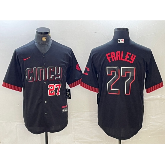 Men's Cincinnati Reds #27 Jake Fraley Number Black 2023 City Connect Cool Base Stitched Jerseys - Ujersey