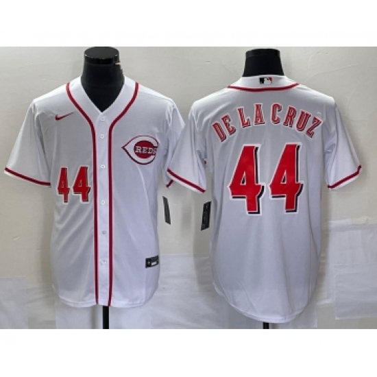 Men's Nike Cincinnati Reds #44 Elly De La Cruz Number White Cool Base Stitched Baseball Jersey1 - Ujersey