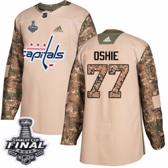 Youth Adidas Washington Capitals #77 T.J. Oshie Authentic Camo Veterans Day Practice 2018 Stanley Cup Final NHL Jersey
