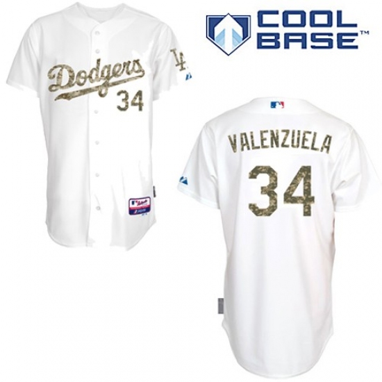 Men's Majestic Los Angeles Dodgers #34 Fernando Valenzuela Authentic White USMC Cool Base MLB Jersey - Ujersey