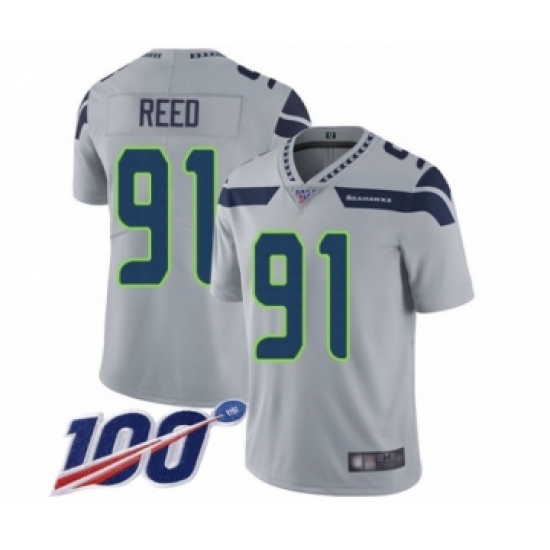 Men's Seattle Seahawks #91 Jarran Reed Grey Alternate Vapor Untouchable Limited Player 100th Season Football Jersey - Ujersey