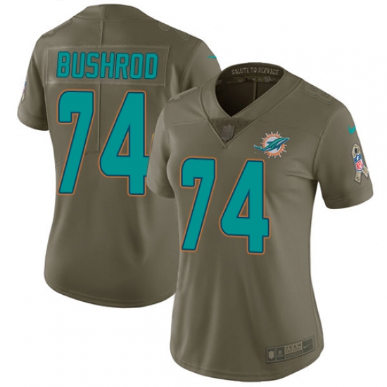 Women's Nike Miami Dolphins #74 Jermon Bushrod Limited Olive 2017 Salute to Service NFL Jersey - Ujersey