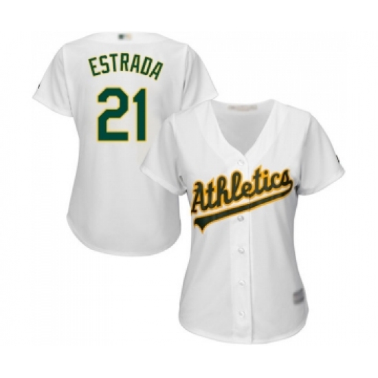 Women's Oakland Athletics #21 Marco Estrada Replica White Home Cool Base Baseball Jersey - Ujersey