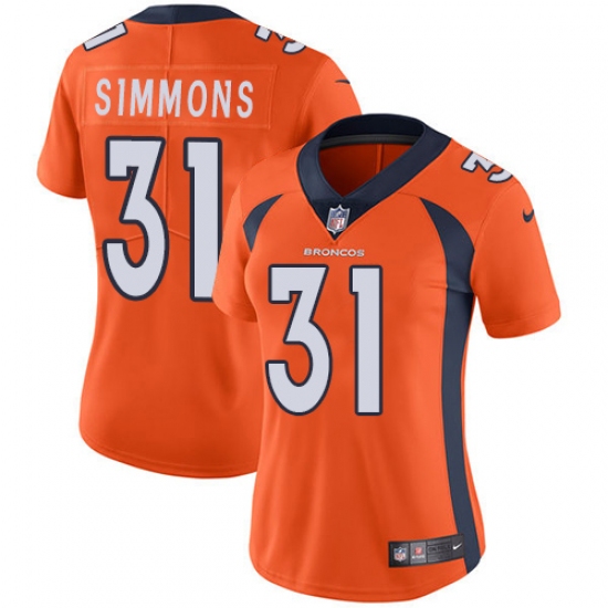Women's Nike Denver Broncos #31 Justin Simmons Orange Team Color Vapor Untouchable Limited Player NFL Jersey - Ujersey