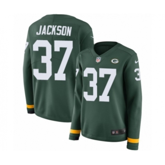 Women's Nike Green Bay Packers #37 Josh Jackson Limited Green Therma Long Sleeve NFL Jersey - Ujersey