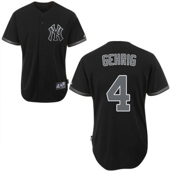Men's Majestic New York Yankees #4 Lou Gehrig Replica Black Fashion MLB Jersey - Ujersey