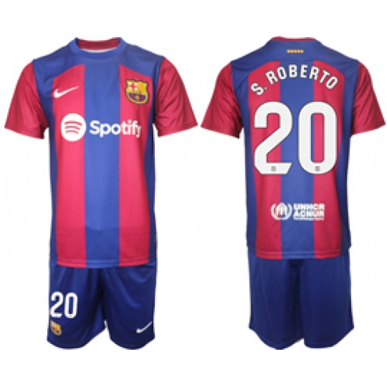 Men's Barcelona #20 S.Roberto Blue Red 2023-24 Home Soccer Jersey