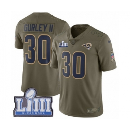 Men's Nike Los Angeles Rams #30 Todd Gurley Limited Olive 2017 Salute to Service Super Bowl LIII Bound NFL Jersey - Ujersey