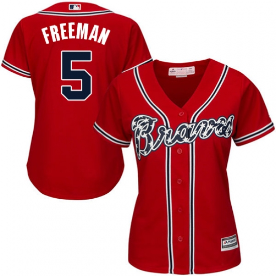 Women's Majestic Atlanta Braves #5 Freddie Freeman Authentic Red Alternate Cool Base MLB Jersey - Ujersey