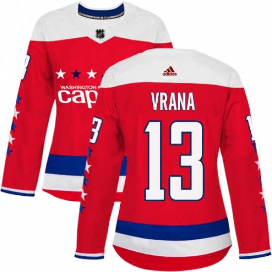 Women's Adidas Washington Capitals #13 Jakub Vrana Authentic Red Alternate NHL Jersey - Ujersey