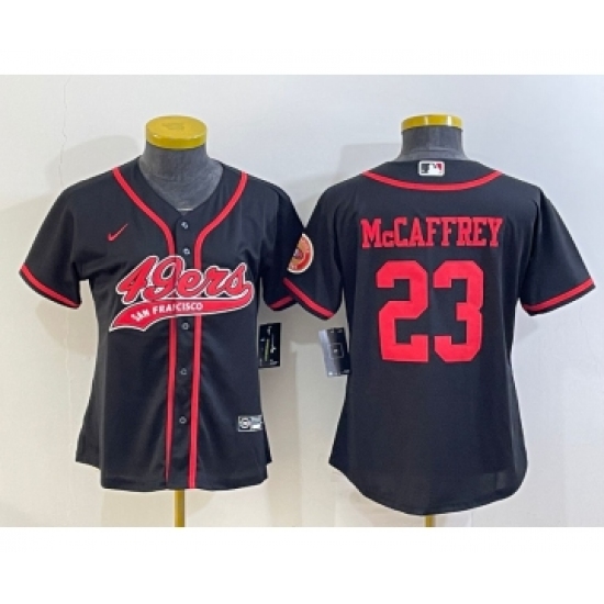 Women's San Francisco 49ers #23 Christian McCaffrey Black With Patch Cool Base Stitched Baseball Jersey - Ujersey