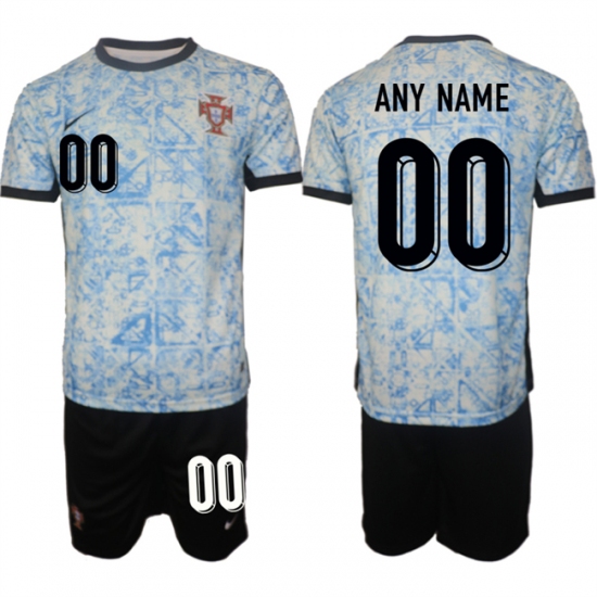 Men's Portugal Team Custom 2024-25 White Blue Away Soccer Jersey Suit - Ujersey