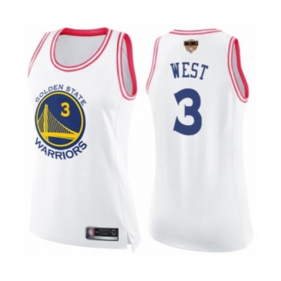 Women's Golden State Warriors #3 David West Swingman White Pink Fashion 2019 Basketball Finals Bound Basketball Jersey