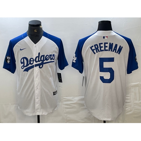 Men's Los Angeles Dodgers #5 Freddie Freeman White Blue Fashion Stitched Cool Base Limited Jerseys - Ujersey