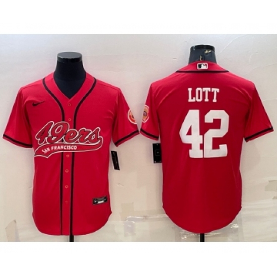 Men's San Francisco 49ers #42 Ronnie Lott Red With Patch Cool Base Stitched Baseball Jersey - Ujersey
