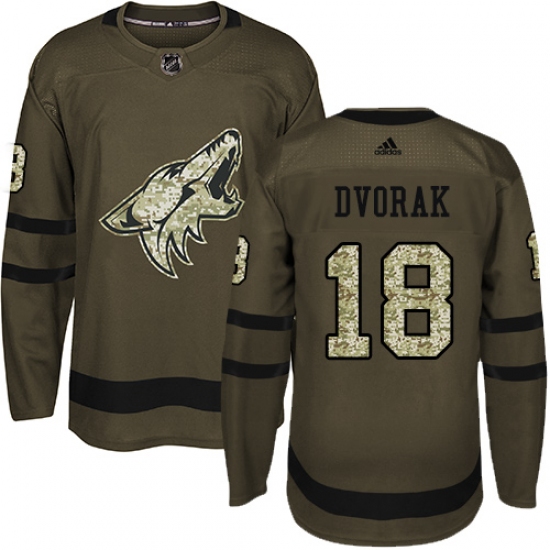 Youth Adidas Arizona Coyotes #18 Christian Dvorak Authentic Green Salute to Service NHL Jersey - Ujersey