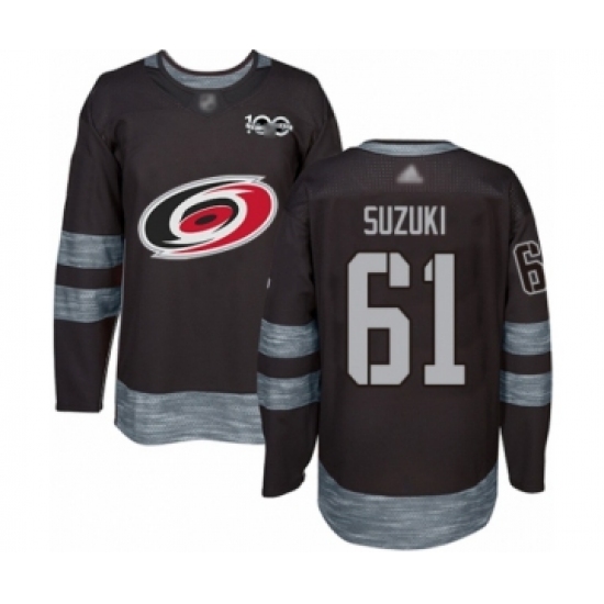 Men's Carolina Hurricanes #61 Ryan Suzuki Authentic Black 1917-2017 100th Anniversary Hockey Jersey - Ujersey
