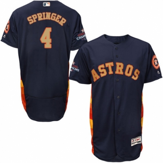 Men's Majestic Houston Astros #4 George Springer Navy Blue Alternate 2018 Gold Program Flex Base Authentic Collection MLB Jersey - Ujersey