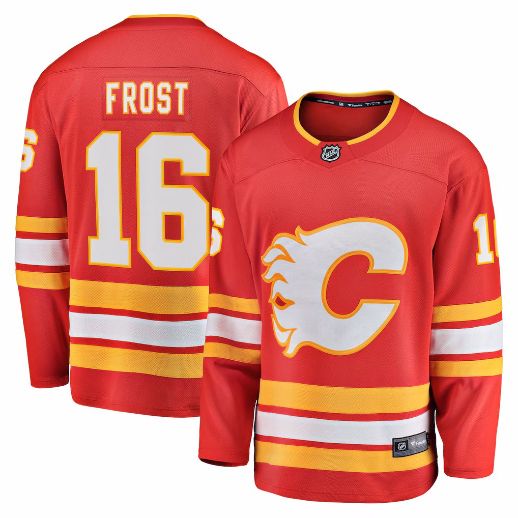 Men's Calgary Flames Morgan Frost Fanatics Red Home Breakaway Jersey - ujerseystore