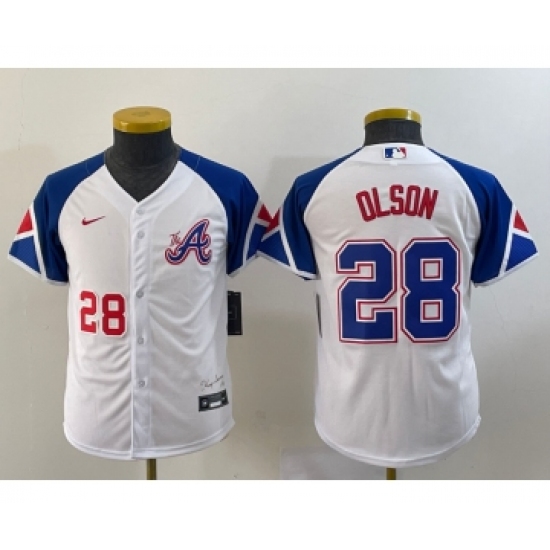 Youth Atlanta Braves #28 Matt Olson Number White 2023 City Connect Cool Base Stitched Jersey2 - Ujersey