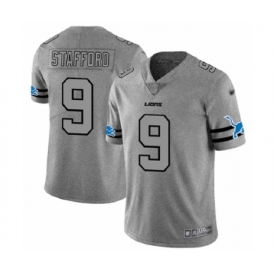 Men's Detroit Lions #9 Matthew Stafford Limited Gray Team Logo Gridiron Football Jersey - Ujersey
