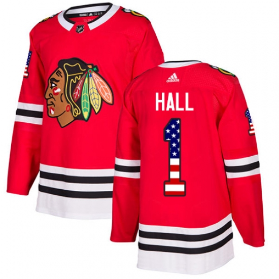 Youth Adidas Chicago Blackhawks #1 Glenn Hall Authentic Red USA Flag Fashion NHL Jersey - Ujersey