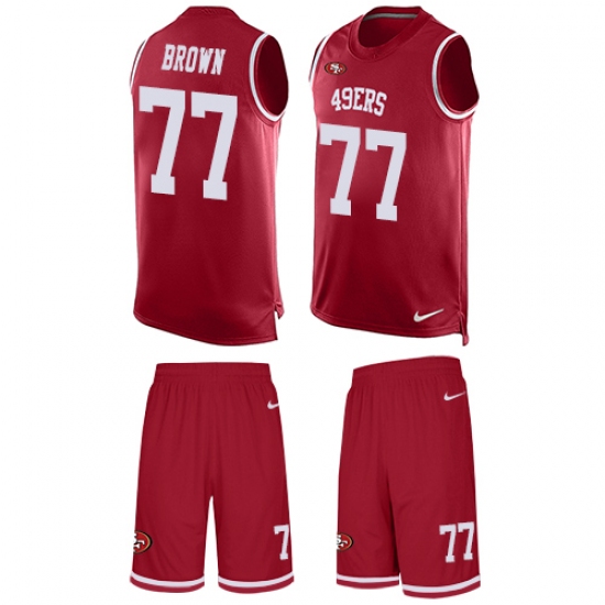 Men's Nike San Francisco 49ers #77 Trent Brown Limited Red Tank Top Suit NFL Jersey - Ujersey