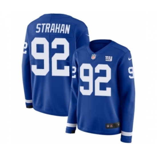 Women's Nike New York Giants #92 Michael Strahan Limited Royal Blue Therma Long Sleeve NFL Jersey - Ujersey