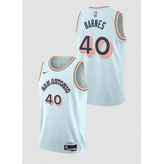 Men's San Antonio Spurs #40 Harrison Barnes Light Blue 2024-25 City Edition Stitched Basketball Jersey - Ujersey