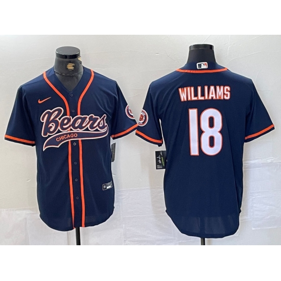 Men's Chicago Bears #18 Caleb Williams Navy BlueWith Cool Base Stitched Baseball Jersey - Ujersey