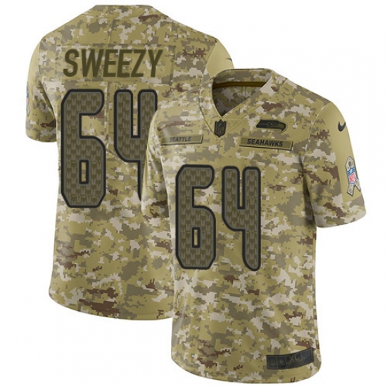 Men's Nike Seattle Seahawks #64 J.R. Sweezy Limited Camo 2018 Salute to Service NFL Jersey - Ujersey