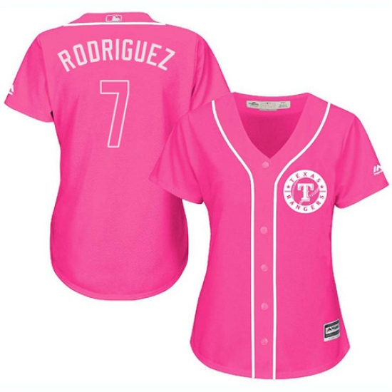 Women's Majestic Texas Rangers #7 Ivan Rodriguez Replica Pink Fashion Cool Base MLB Jersey - Ujersey