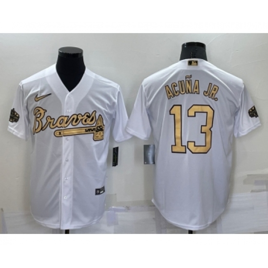 Men's Atlanta Braves #13 Ronald Acuna Jr White 2022 All Star Stitched Cool Base Nike Jersey - Ujersey
