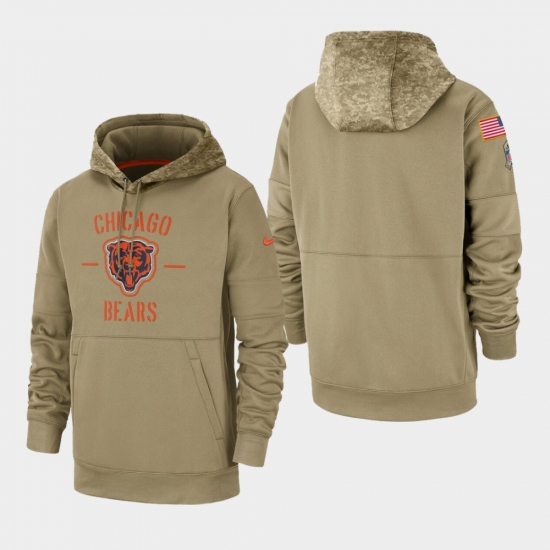 Men's Chicago Bears Tan 2019 Salute to Service Sideline Therma Pullover Hoodie - Ujersey NHL