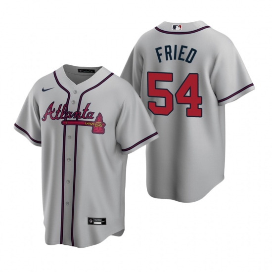 Men's Nike Atlanta Braves #54 Max Fried Gray Road Stitched Baseball Jersey - Ujersey
