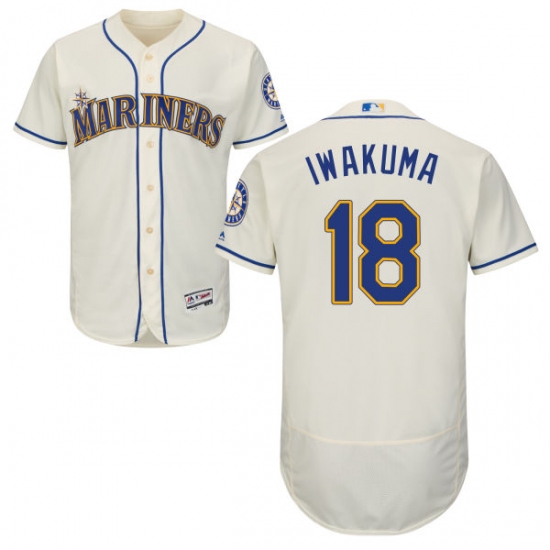 Men's Majestic Seattle Mariners #18 Hisashi Iwakuma Cream Alternate Flex Base Authentic Collection MLB Jersey - Ujersey