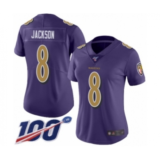 Women's Nike Baltimore Ravens #8 Lamar Jackson Limited Purple Rush Vapor Untouchable 100th Season NFL Jersey - Ujersey