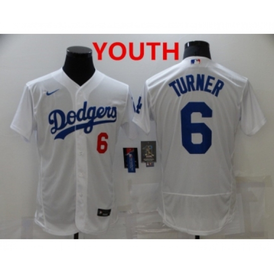 Youth Los Angeles Dodgers #6 Trea Turner White Stitched MLB Flex Base Nike Jersey - Ujersey