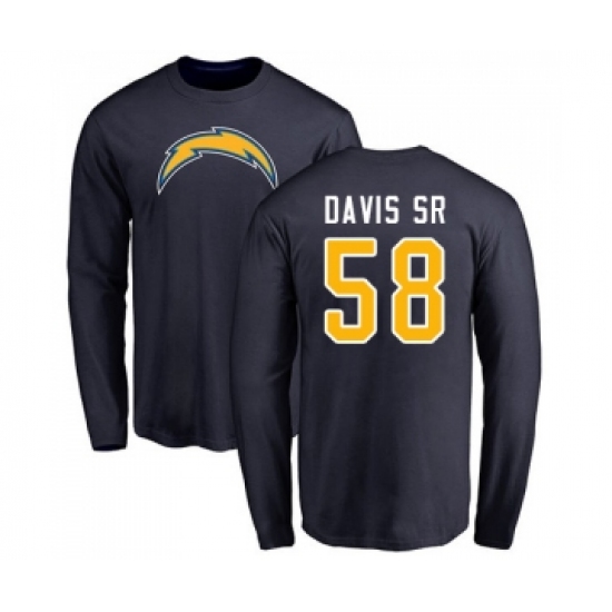Football Los Angeles Chargers #58 Thomas Davis Sr Navy Blue Name & Number Logo Long Sleeve T-Shirt - Ujersey