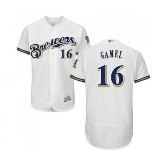 Men's Milwaukee Brewers #16 Ben Gamel White Alternate Flex Base Authentic Collection Baseball Jersey - Ujersey