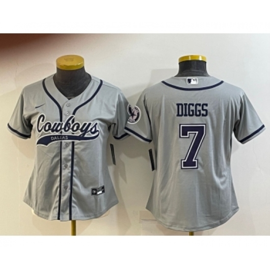 Women's Dallas Cowboys #7 Trevon Diggs Grey With Patch Cool Base Stitched Baseball Jersey - Ujersey