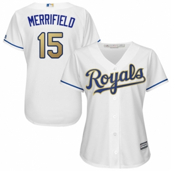 Women's Majestic Kansas City Royals #15 Whit Merrifield Replica White Home Cool Base MLB Jersey - Ujersey