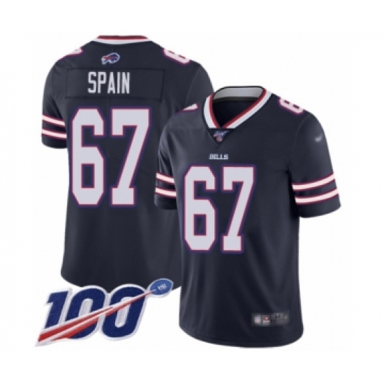 Men's Buffalo Bills #67 Quinton Spain Limited Navy Blue Inverted Legend 100th Season Football Jersey - Ujersey