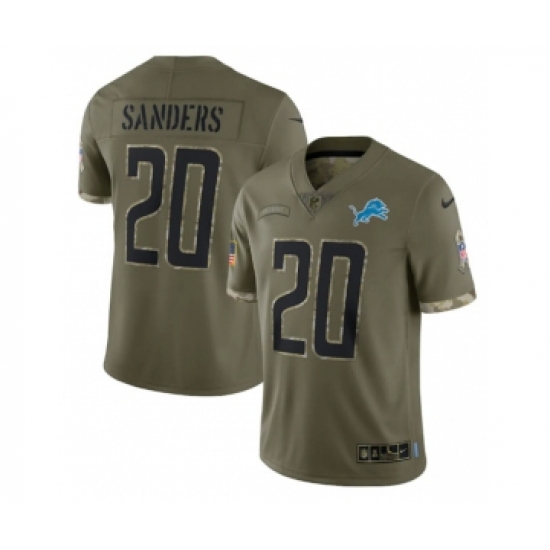 Men's Detroit Lions #20 Barry Sanders 2022 Olive Salute To Service Limited Stitched Jersey - Ujersey