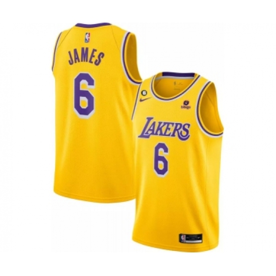 Men's Los Angeles Lakers #6 LeBron James Yellow No.6 Patch Stitched Basketball Jersey - Ujersey